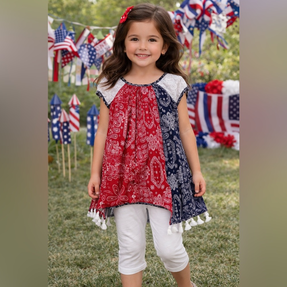 Bonnie Jean Red & Navy Bandana Print Tassel-Trim Top